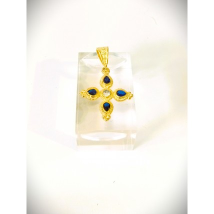 Ασημένιος σταυρός επίχρυσος με ζιργκόν 3,5x2,4εκ. (SCR47)